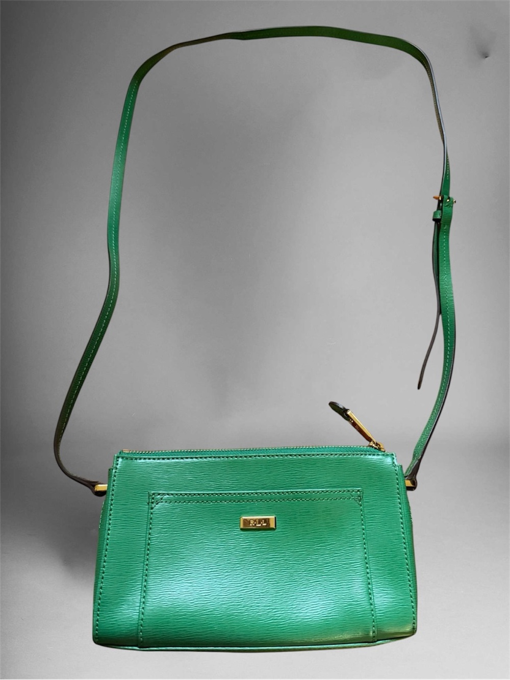 Polo Ralph Lauren Green Leather Crossbody with Gold Plate Accent